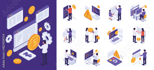 Solar energy isometric icons collection with photovoltaic panels, rooftop systems, charging stations, renewable electricity components, eco-friendly illustration for sustainability 