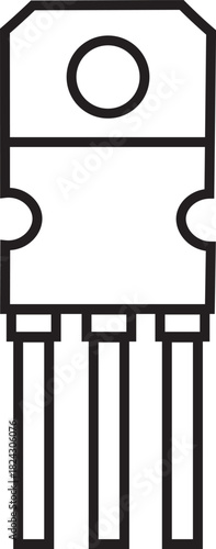 Electronic transistor component icon, flat vector illustration