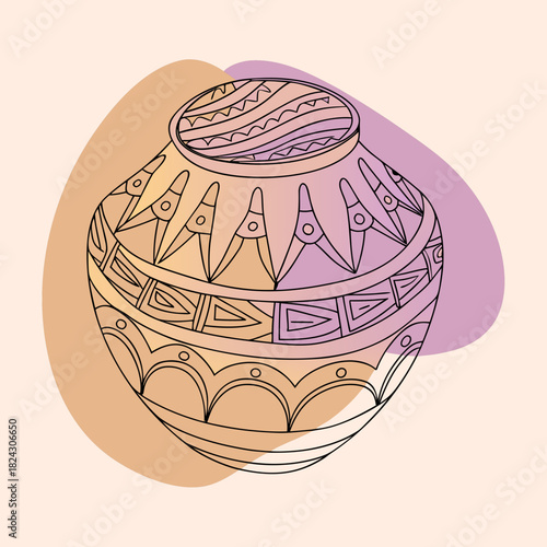 Ornate tribal pot with abstract background