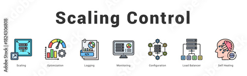 Scaling Control Modern and clean web banner illustration featuring thematic icons for visual communication