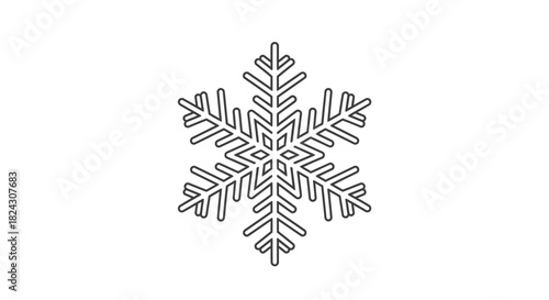 A detailed illustration of a symmetrical snowflake with intricate geometric patterns and delicate lines.