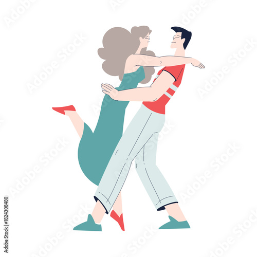 Man and Woman Romantic Couple Dancing Enjoy Love Story and Relationship Vector Illustration