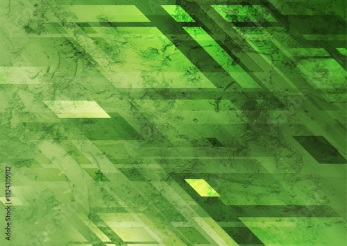 Bright green grunge geometric tech abstract background. Vector retro old stone texture graphic design