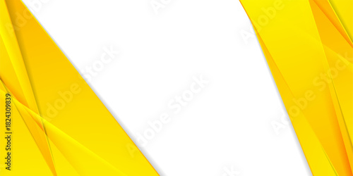Vivid yellow shiny geometric stripes on white background. Vector corporate bright orange yellow design