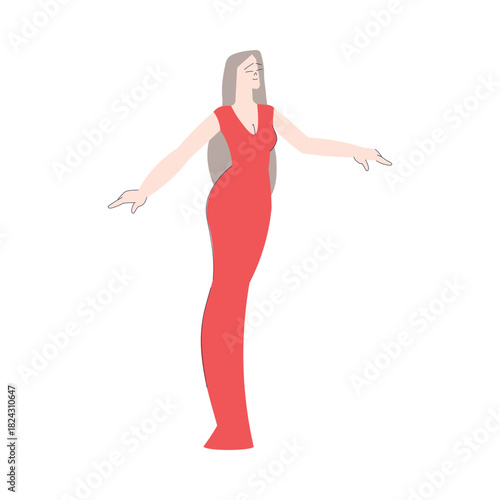 Happy Woman Character Dancing Moving Body Vector Illustration