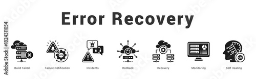 Error Recovery Modern and clean web banner illustration featuring thematic icons for visual communication
