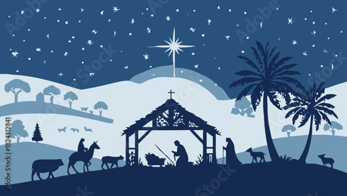 Peaceful Christmas Nativity Scene with Starry Sky, Shepherds, and Wise Men, a Classic Holiday Story, Faith Filled, and Perfect for Seasonal Greetings
