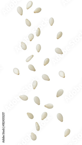 Falling sesame seeds isolated on transparent background
