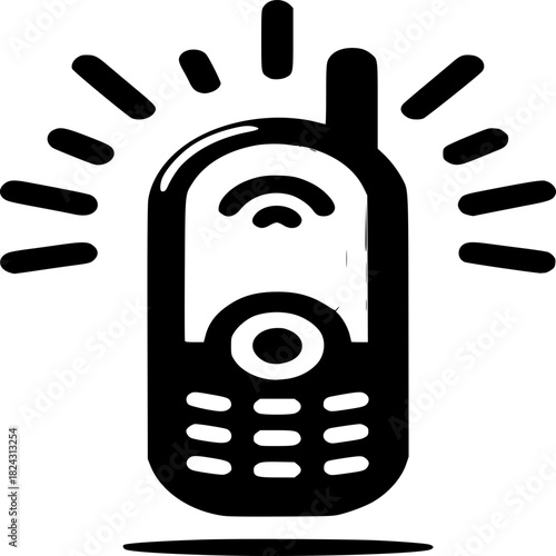 Connected Mobile Phone: A simple black illustration of a mobile phone. Radiating signal lines emanate from it, highlighting the essence of modern communication and technology. 