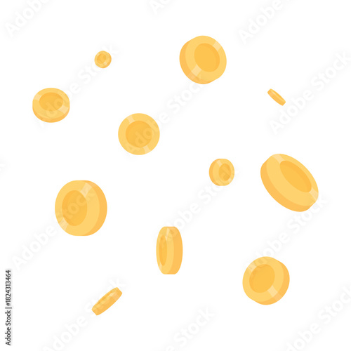 A pile of gold coins falling on a white background. Concept of big profits. Successful investments.