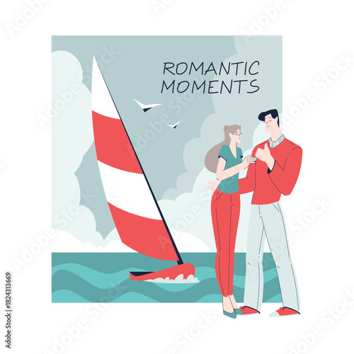 Man and Woman Romantic Couple Remember Moment Enjoy Love Story and Relationship Vector Illustration