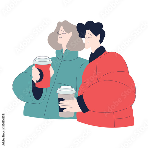 Man and Woman Romantic Drink Coffee Enjoy Love Story and Relationship Vector Illustration