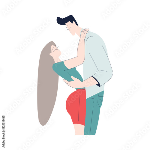 Man and Woman Romantic Couple Cuddle Enjoy Love Story and Relationship Vector Illustration