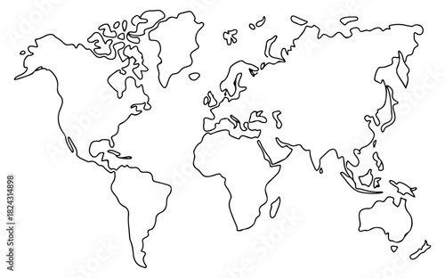 world map linear outline vector