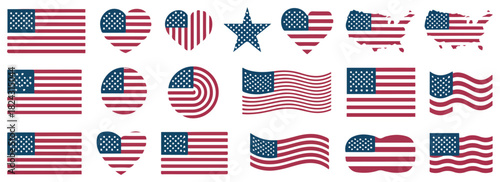 usa flag set patriotic american banner icons
