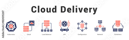 Cloud Delivery   Modern and clean web banner illustration featuring thematic icons for visual communication