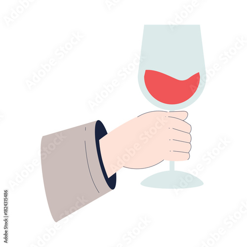Human Hand Drink Wine Hold Glass Vector Illustration
