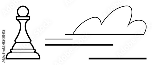 Chess pawn beside speed lines and abstract cloud, symbolizing strategy, growth, and potential. Ideal for leadership, competition, innovation, planning, motivation development decision-making