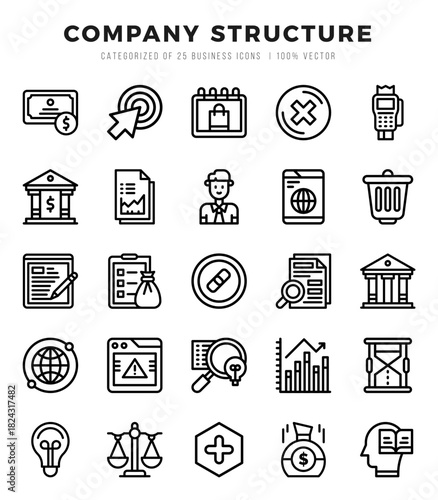 Set of Company Structure icons in Lineal style. Lineal Icons symbol collection.