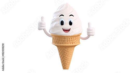 Cute Smiling Ice Cream Cone Mascot Giving Thumbs Up Isolated