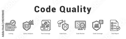 Code Quality Modern and clean web banner illustration featuring thematic icons for visual communication