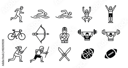 Diverse Sports and Activities Pictogram Set Representing Athletic Pursuits and Recreational Pastimes for Healthy Living and Active Lifestyles Simple Black and White Graphics