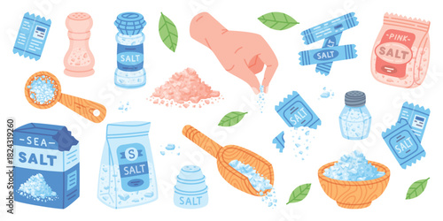 Salt in Package and Shaker Used in Culinary Vector Set
