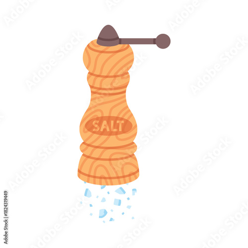 Salt in Wooden Grinder Used in Culinary Vector Illustration