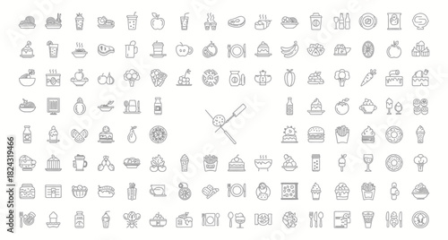 Diverse Food Items in Thin Line Style Design Illustration for Menu and Digital Platforms a Culinary Collection of Simple Icons