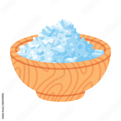 Salt in Wooden Bowl Used in Culinary Vector Illustration
