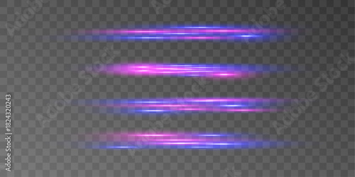 Soft pink-blue beam emits glowing haze with smooth radiant transitions and shimmering particles. Neon illumination enhances the dreamy modern effect. Vector gradient strip is isolated on a transparent