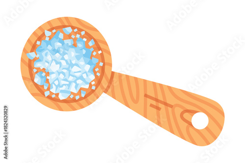 Salt in Wooden Spoon Used in Culinary Vector Illustration