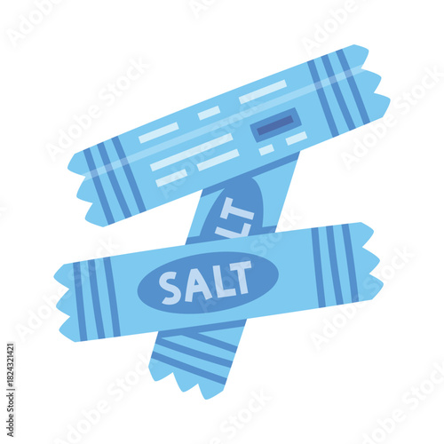 Sea Salt in Blue Portion Package Used in Culinary Vector Illustration