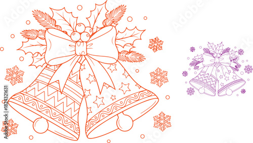 Festive christmas bells with holly and snowflakes creating a holiday atmosphere on transparent background