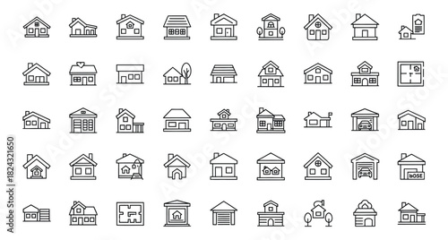 Set of house icons vector illustration showcasing various styles and architectural designs symbolizing homeownership and property investment conveying concepts of real estate and construction industry