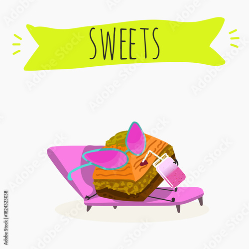 Funny Characters Turkish Traditional desserts pistachio baklava, hand drawn vector illustration.