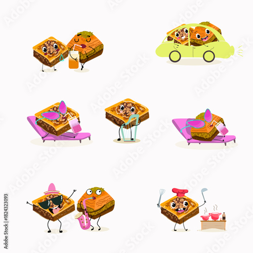 Funny Characters Turkish Traditional desserts pistachio baklava, hand drawn vector illustration.