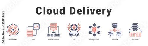 Cloud Delivery   Modern and clean web banner illustration featuring thematic icons for visual communication