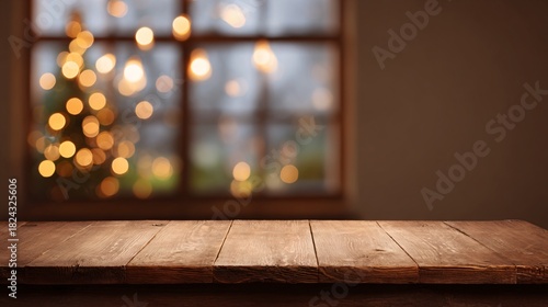 Cozy holiday gathering atmosphere indoor setting wooden table christmas decor warm lighting relaxed viewpoint