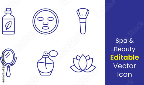 beauty icon, spa icon, skincare outline, perfume vector, mirror icon, brush symbol, wellness icon, lotus flower, clean thin stroke, minimal line art, scalable vector, micros tock.