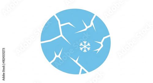 Blue circle icon representing cracked ice or frozen surface with a small white snowflake symbol in the center