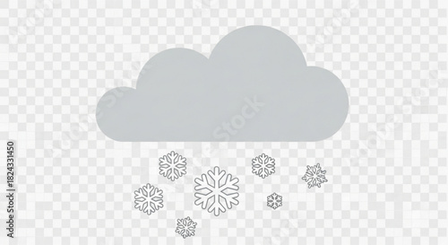 Simple gray cloud icon with stylized white snowflakes falling down, representing winter weather or snowfall