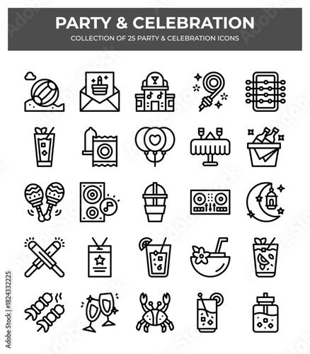 Party & Celebration Icons. 25 Unique Vector Graphics for Events