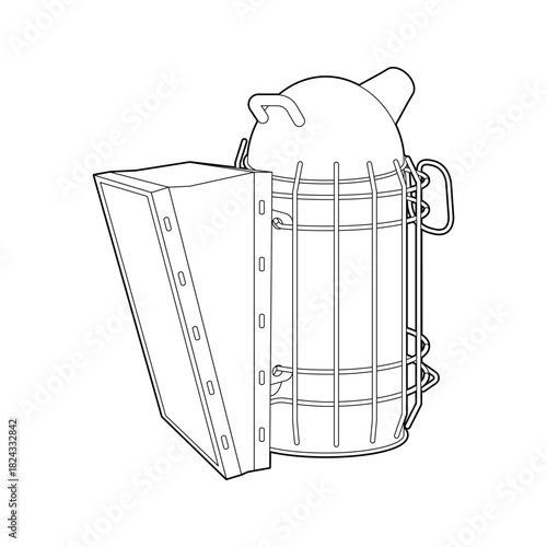 A beekeeper's smoker illustration in a minimalist style, isolated on a white background. This vector graphic is perfect for coloring and educational purposes.