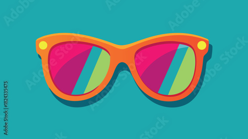 Vibrant rainbow lens sunglasses against a bright green background