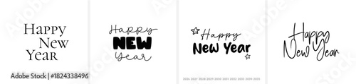 “‘Frohes neues Jahr’ & ‘Happy New Year’ in calligraphy / hand-lettered script; all letters individually selectable. Includes year numbers for free placement.”