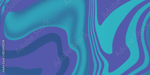 Abstract background. Distorted warping fluid abstract blue cyan colors. Wavy swarling colors. Liquid dynamic grainy texture, Colorful poster design with liquid and curve lines. 