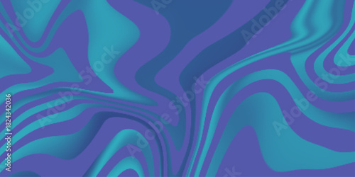 Abstract background. Distorted warping fluid abstract blue cyan colors. Wavy swarling colors. Liquid dynamic grainy texture, Colorful poster design with liquid and curve lines. 
