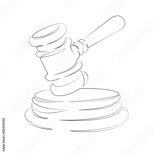 One continuous line drawing on white isolated background. Minimalism linear illustration. authority, court, decision, gavel, judge, justice, law, legal, judgement, verdict