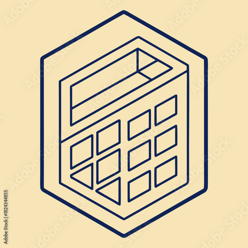 Calculator Emblem: This image highlights a calculator in a unique style within a hexagonal frame, offering a creative take on the world of finance and computation. 